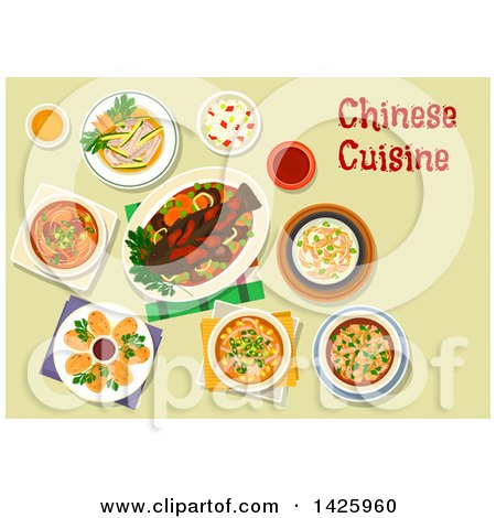 Clipart of a Table Set with Chinese Cuisine - Royalty Free Vector Illustration by Vector Tradition SM