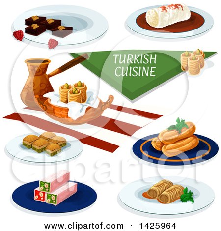Clipart of a Table Set with Turkish Cuisine - Royalty Free Vector Illustration by Vector Tradition SM