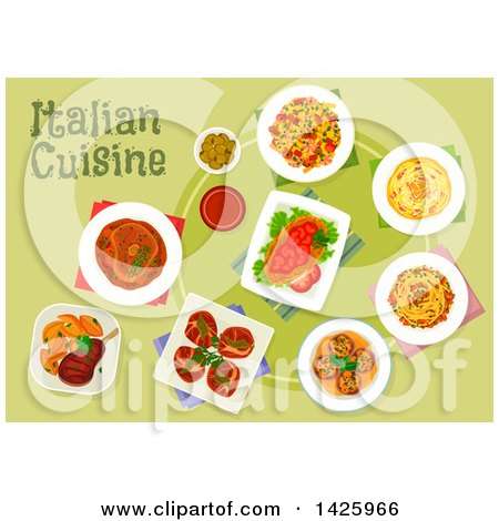 Clipart of a Table Set with Italian Cuisine - Royalty Free Vector Illustration by Vector Tradition SM