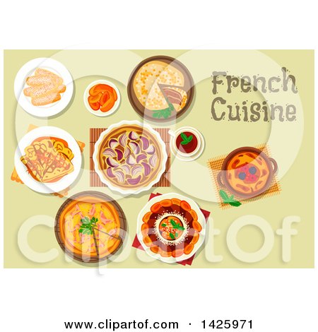 Clipart of a Table Set with French Cuisine - Royalty Free Vector Illustration by Vector Tradition SM