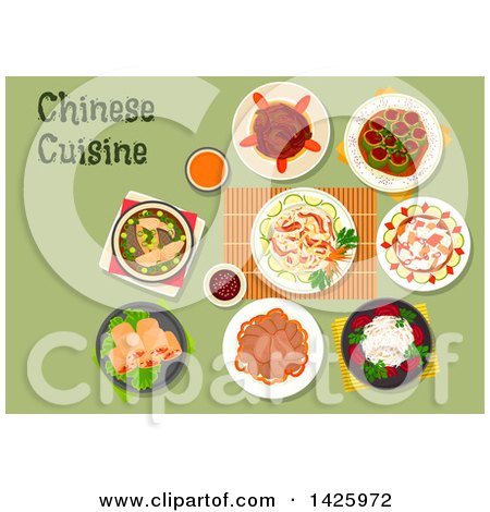 Clipart of a Table Set with Chinese Cuisine - Royalty Free Vector Illustration by Vector Tradition SM