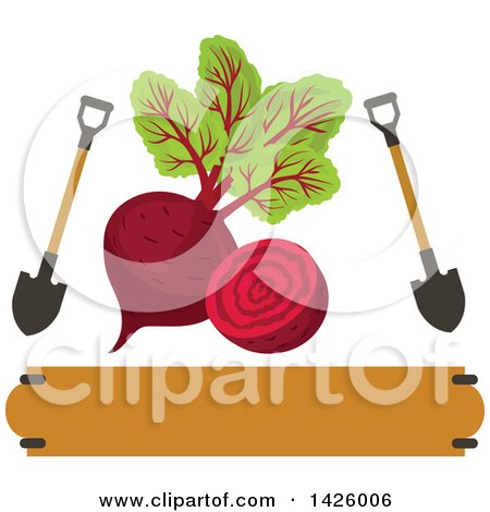 Clipart of a Beet with Shovels over a Banner - Royalty Free Vector Illustration by Vector Tradition SM