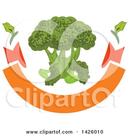 Clipart of a Bunch of Broccoli over a Blank Banner - Royalty Free Vector Illustration by Vector Tradition SM