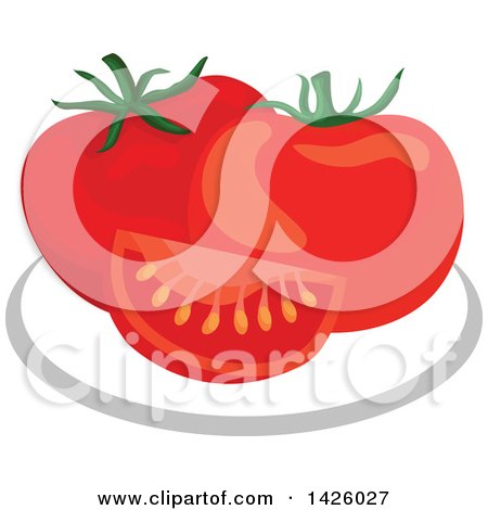 Clipart of a Plate with Tomatoes - Royalty Free Vector Illustration by Vector Tradition SM