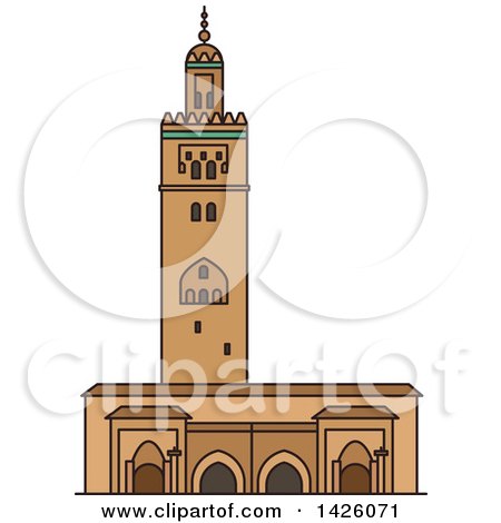 Clipart of a Line Drawing Styled Morocco Landmark, Koutoubia Mosque - Royalty Free Vector Illustration by Vector Tradition SM