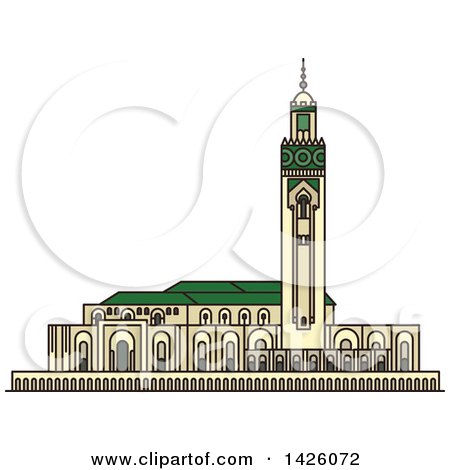 Clipart of a Line Drawing Styled Morocco Landmark, Hassan II Mosque - Royalty Free Vector Illustration by Vector Tradition SM