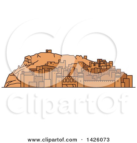 Clipart of a Line Drawing Styled Morocco Landmark, Ait Ben Haddou - Royalty Free Vector Illustration by Vector Tradition SM