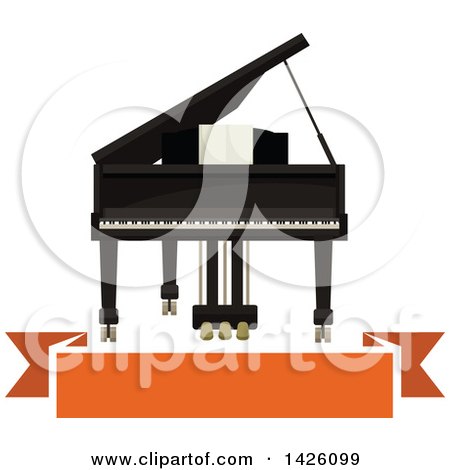 Clipart of a Grand Piano and Orange Banner - Royalty Free Vector Illustration by Vector Tradition SM