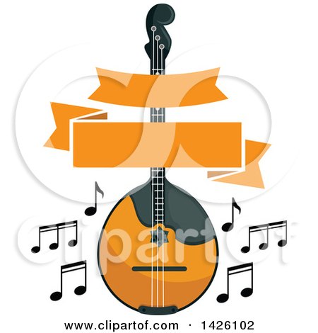 Clipart of a Folk Music Dorma or Mandolin Instrument with a Banner and Music Notes - Royalty Free Vector Illustration by Vector Tradition SM