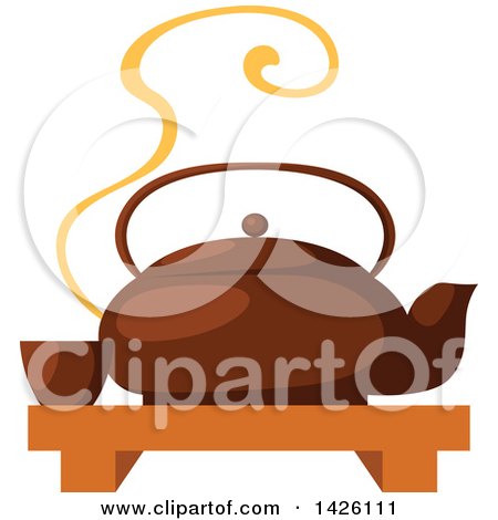 Clipart of a Japanese Ta Pot with a Cup on a Tray - Royalty Free Vector Illustration by Vector Tradition SM