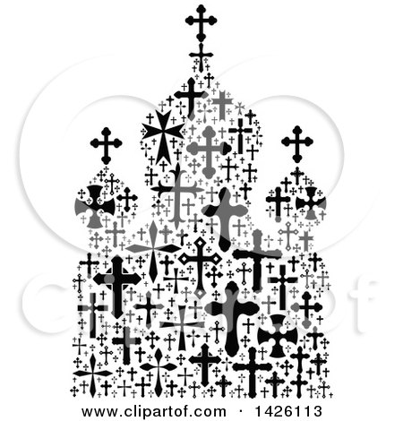 Clipart of a Church Formed of Black and White Crosses - Royalty Free Vector Illustration by Vector Tradition SM