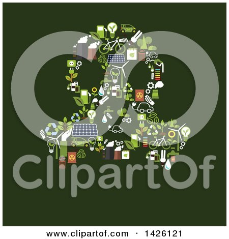 Clipart of a Gas Mask Formed of Flat Design Energy Icons on Green - Royalty Free Vector Illustration by Vector Tradition SM