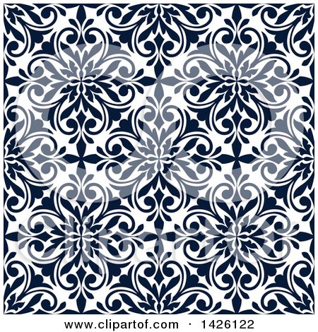 Clipart of a Seamless Pattern Background of Navy Blue Damask - Royalty Free Vector Illustration by Vector Tradition SM