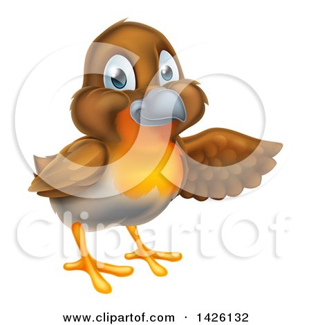 Clipart of a Happy Robin Bird Presenting to the Right - Royalty Free Vector Illustration by AtStockIllustration