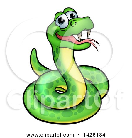 Clipart of a Cartoon Happy Green Snake - Royalty Free Vector Illustration by AtStockIllustration