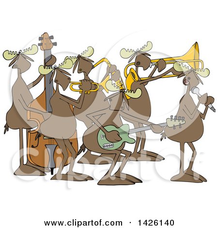Clipart of a Cartoon Musician Moose Jazz Band - Royalty Free Vector Illustration by djart