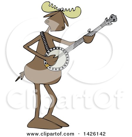 Clipart of a Cartoon Musician Moose Playing a Banjo - Royalty Free Vector Illustration by djart