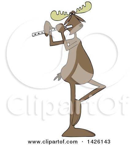 Clipart of a Cartoon Musician Moose Playing a Flute - Royalty Free Vector Illustration by djart