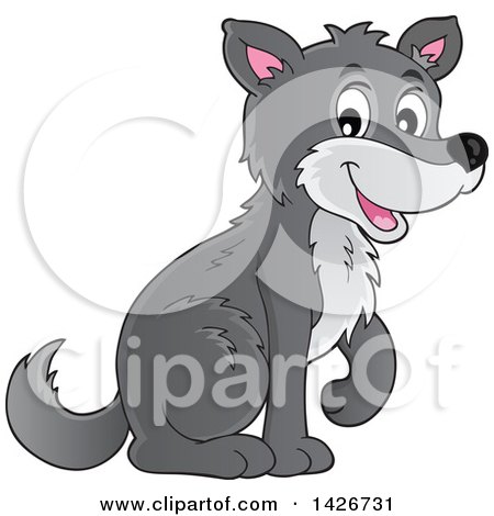 Clipart of a Cartoon Gray Wolf Sitting - Royalty Free Vector Illustration by visekart