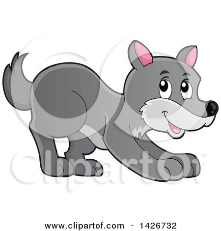 Clipart of a Cartoon Playful Gray Wolf - Royalty Free Vector Illustration by visekart