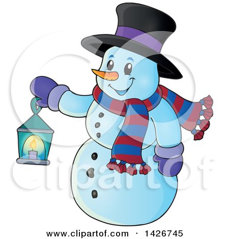 Clipart of a Snowman Holding a Lantern - Royalty Free Vector Illustration by visekart