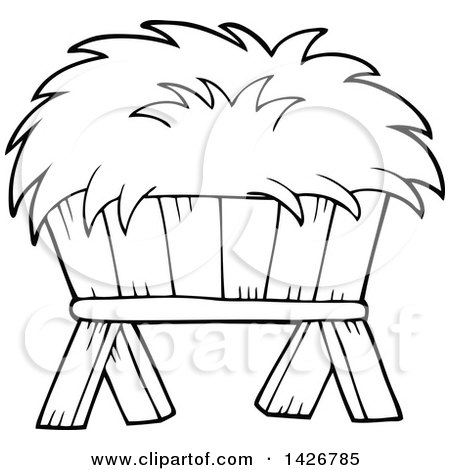Clipart of a Black and White Lineart Hay Feeder - Royalty Free Vector Illustration by visekart