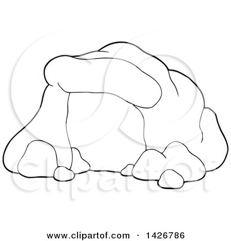 Clipart of a Cartoon Black and White Lineart Cave - Royalty Free Vector Illustration by visekart
