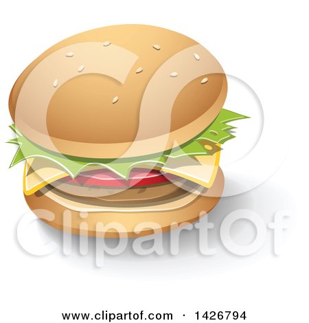 Clipart of a Cheeseburger with a Shadow - Royalty Free Vector Illustration by cidepix