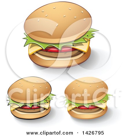 Clipart of Cheeseburgers with Shadows - Royalty Free Vector Illustration by cidepix