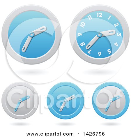 Clipart of Modern Blue Wall Clock Time Icons with Shadows - Royalty Free Vector Illustration by cidepix