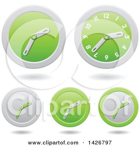 Clipart of Modern Green Wall Clock Time Icons with Shadows - Royalty Free Vector Illustration by cidepix