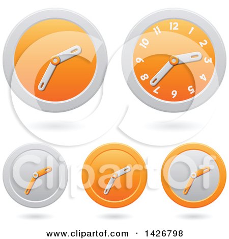 Clipart of Modern Orange Wall Clock Time Icons with Shadows - Royalty Free Vector Illustration by cidepix