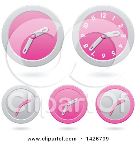 Clipart of Modern Pink Wall Clock Time Icons with Shadows - Royalty Free Vector Illustration by cidepix