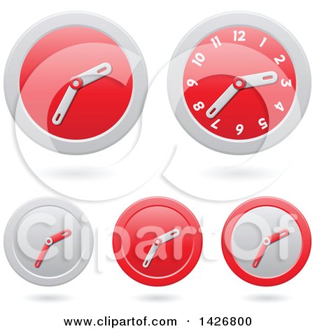 Clipart of Modern Red Wall Clock Time Icons with Shadows - Royalty Free Vector Illustration by cidepix