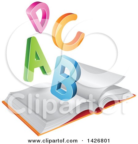Clipart of Colorful a B C D Letters over an Open Book - Royalty Free Vector Illustration by cidepix