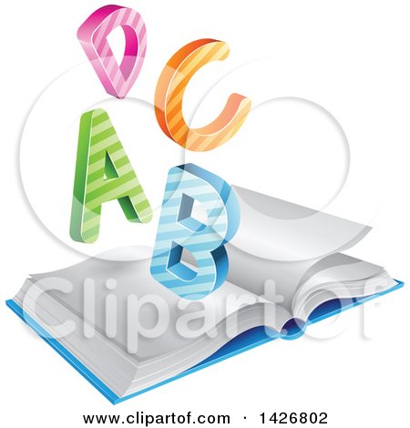 Clipart of Colorful Striped a B C D Letters over an Open Book - Royalty Free Vector Illustration by cidepix