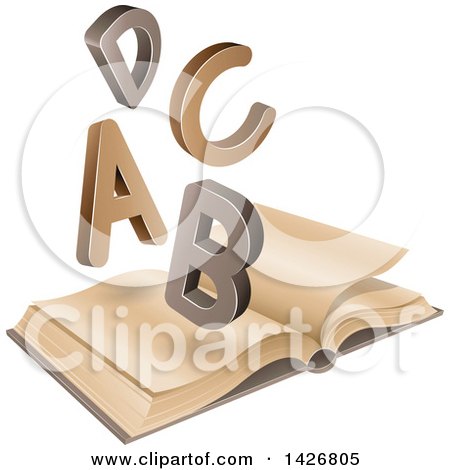Clipart of a B C D Letters over an Old Open Book - Royalty Free Vector Illustration by cidepix