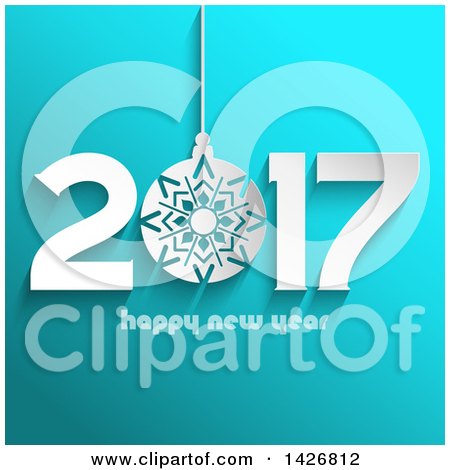 Clipart of a Happy New Year 2017 Design on Blue - Royalty Free Vector Illustration by KJ Pargeter