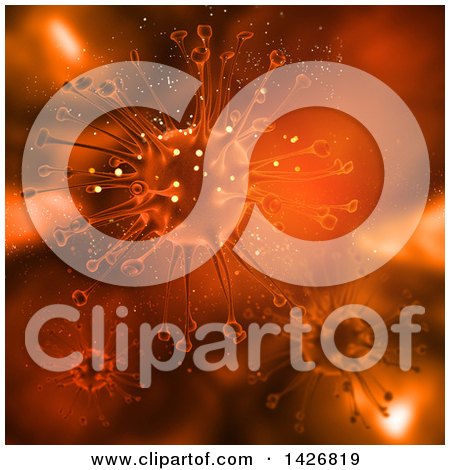 Clipart of a 3d Medical Background with Viruses in Orange Tones - Royalty Free Illustration by KJ Pargeter