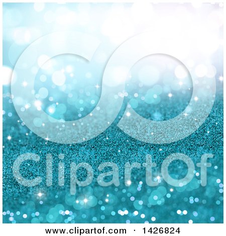 Clipart of a Background of Turquoise Glitter and Blurred Flares - Royalty Free Illustration by KJ Pargeter