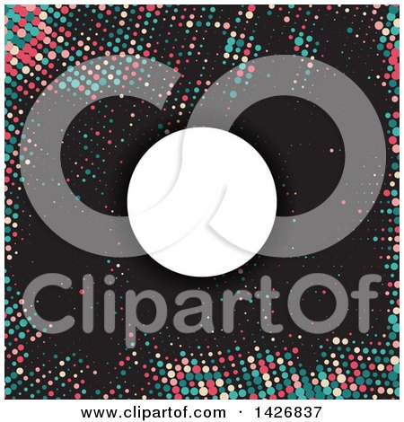 Clipart of a Colorful Halftone Dots and Round Invitiation Frame Background - Royalty Free Vector Illustration by KJ Pargeter