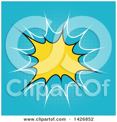 Clipart of a Retro Yellow Comic Burst on Blue - Royalty Free Vector Illustration by KJ Pargeter