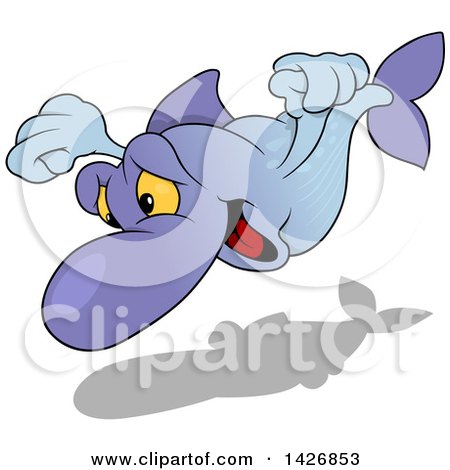 Clipart of a Cartoon Happy Purple and Blue Fish with a Shadow - Royalty Free Vector Illustration by dero