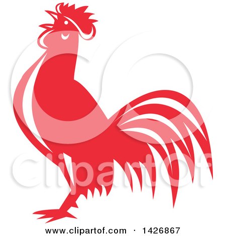 Clipart of a Retro Red and White Crowing Rooster - Royalty Free Vector Illustration by patrimonio