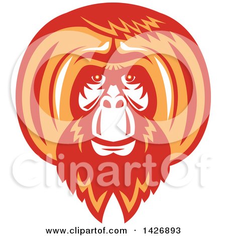 Clipart of a Retro White, Red and Orange Orangutan Monkey Face - Royalty Free Vector Illustration by patrimonio