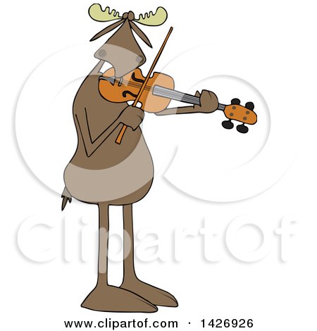 Clipart of a Cartoon Musician Moose Playing a Violin or Viola - Royalty Free Vector Illustration by djart