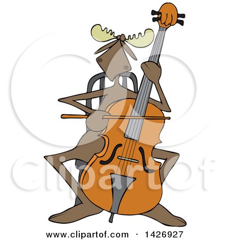 Clipart of a Cartoon Musician Moose Playing a Cello - Royalty Free Vector Illustration by djart