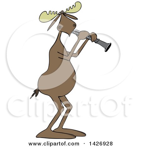 Clipart of a Cartoon Musician Moose Playing a Clarinet - Royalty Free Vector Illustration by djart