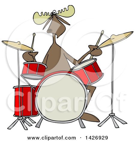 Clipart of a Cartoon Musician Moose Playing the Drums - Royalty Free Vector Illustration by djart