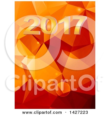 Clipart of a New Year 2017 and Orange Geometric Background - Royalty Free Vector Illustration by elaineitalia